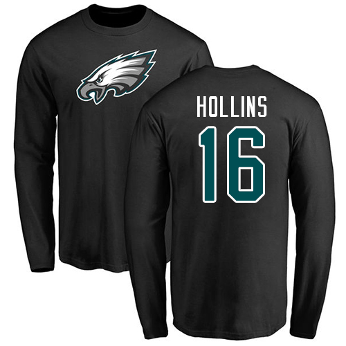 Men Philadelphia Eagles #16 Mack Hollins Black Name and Number Logo Long Sleeve NFL T Shirt->youth nfl jersey->Youth Jersey